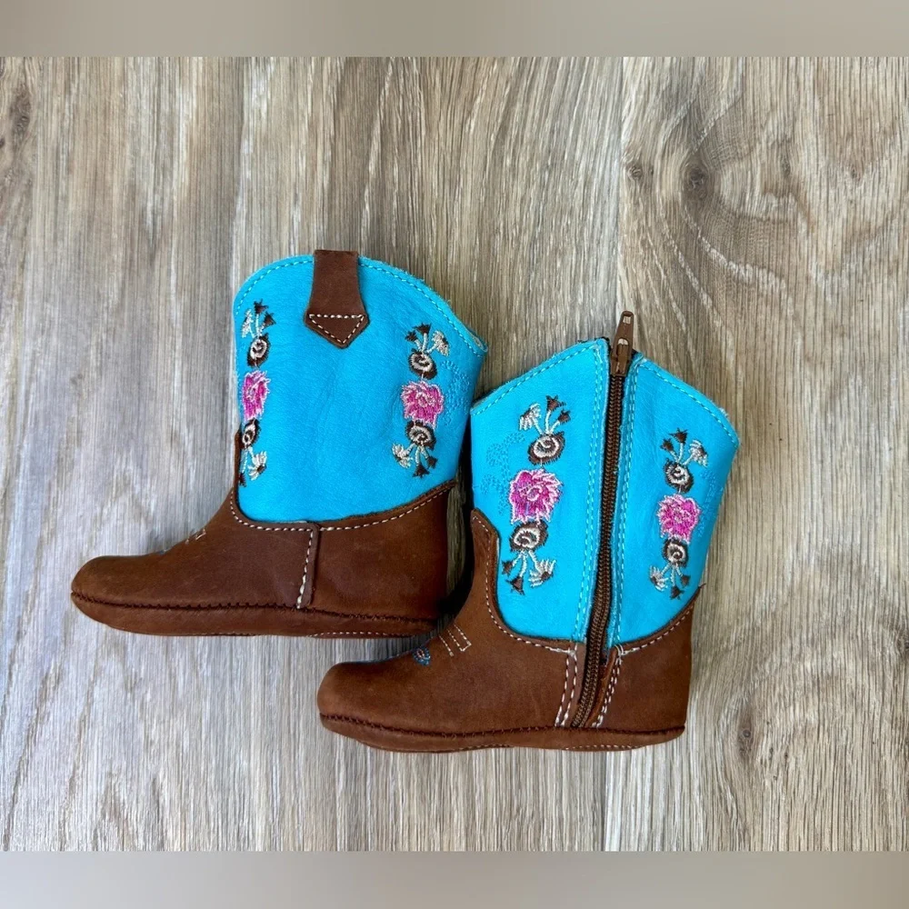 Cowpokes Little Cowpokes Square Toe Baby Western Boots Turquoise Brown Size 1